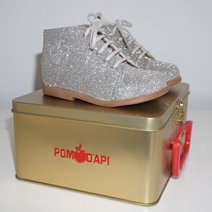 Pom D'Api Baby Girls Lace-Up Ankle Boots Glittery Silver EU 19